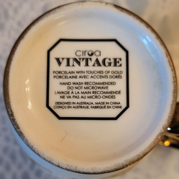 NEW Ciroa Vintage Monogram "M" Initial Porcelain Gold Accents Footed Coffee Mug - Picture 2 of 4